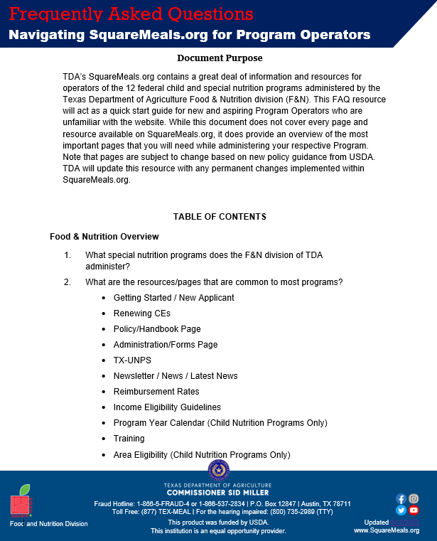 FAQ for Program Operators FAQ for Program Operators